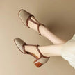 Women's T Strap Heels, Vintage Square Toe Block Heel Pumps