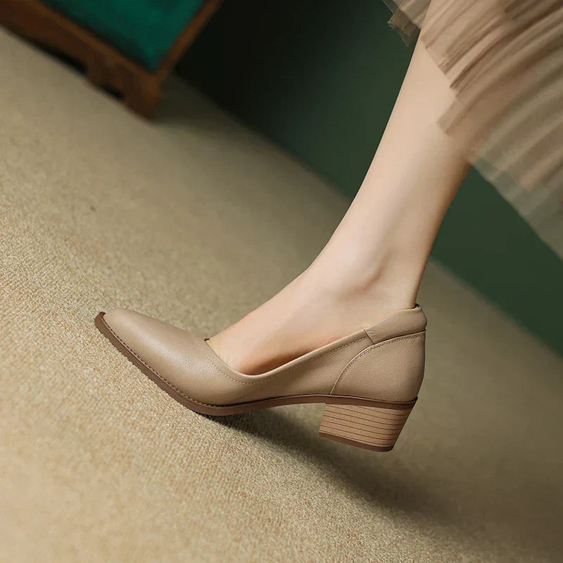 Women's Pointed Toe Pumps, Block Heel Work Heels, Slip On