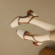 Women's T Strap Heels, Vintage Square Toe Block Heel Pumps