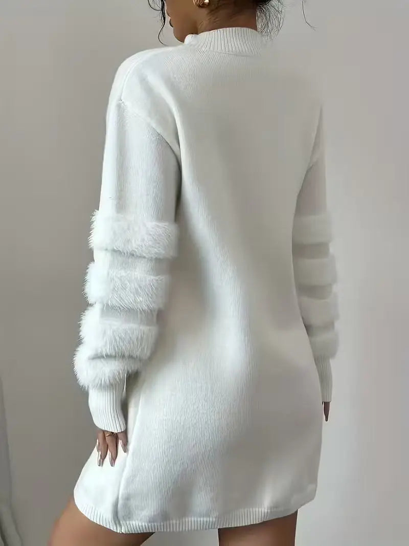 Women's Mock Neck Sweater Dress, Long Sleeve Knee Length Knit