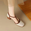 Women's T Strap Heels, Vintage Square Toe Block Heel Pumps