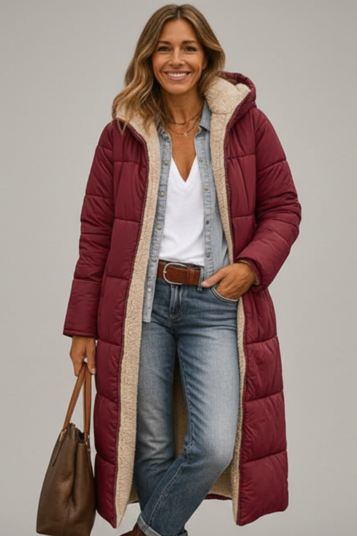 Long coat for women in Burgundy
