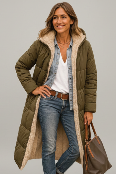 Long coat for women in Army Green