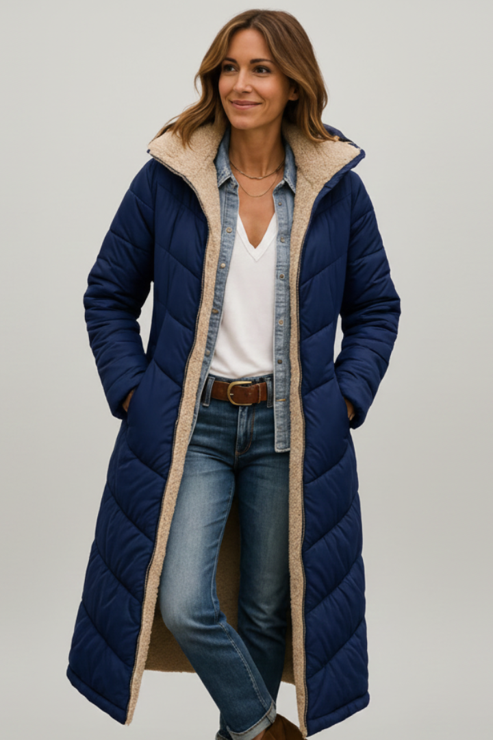 Long coat for women in Navy Blue