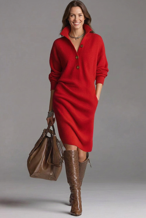 Sweater dress for women in Red