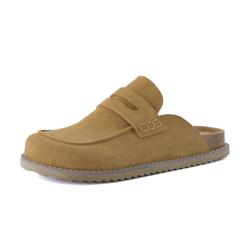 Suede Clogs for Women, Loafer Clog Mules with Cork Sole, Wide Width