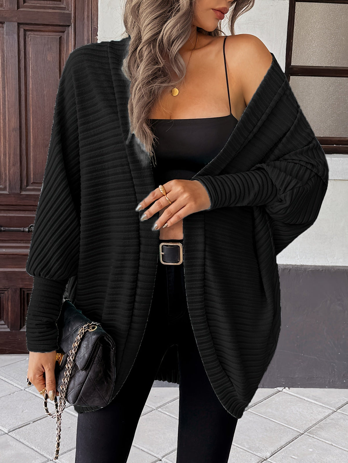 Women's Open Front Cardigan Sweater, Ribbed Knit Long Sleeve