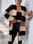 Women's Long Cardigan with Pockets, Colorblock Open Front Duster