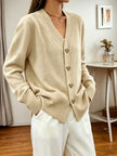 Women's V Neck Button Up Cardigan Sweater with Heart Buttons