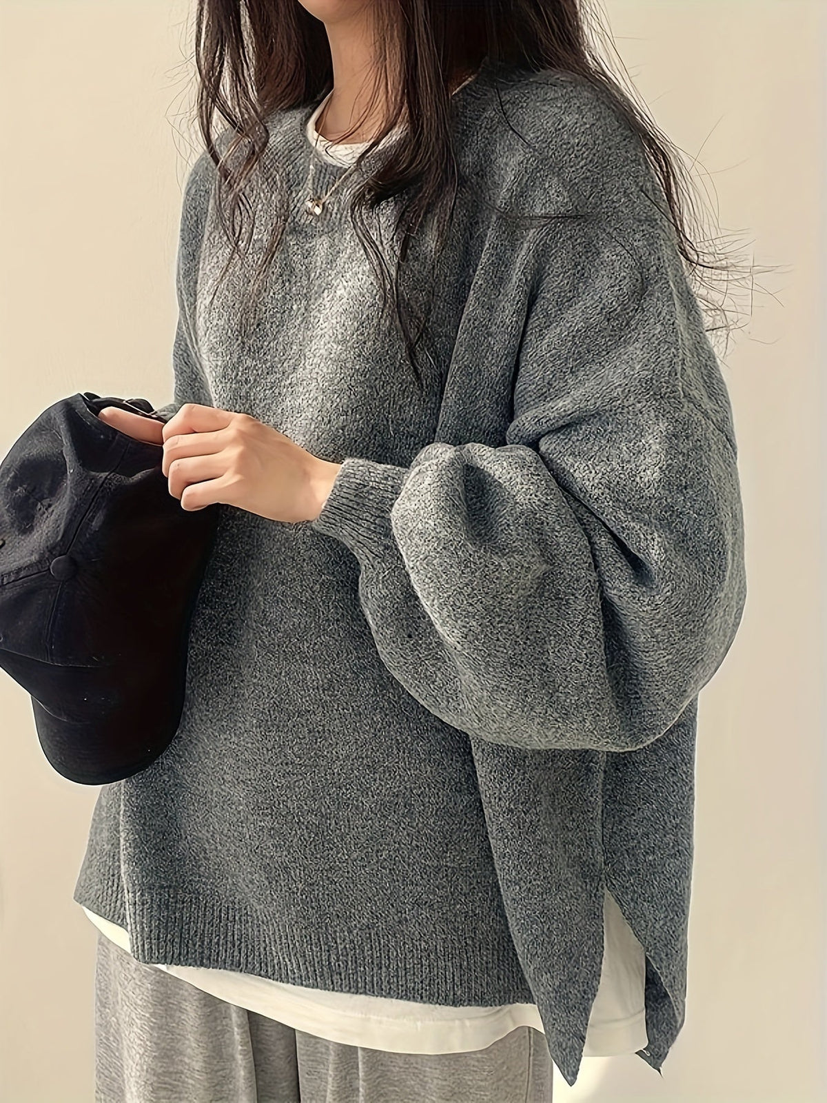 Women's Drop Shoulder Pullover Sweater, Relaxed Crew Neck Knit