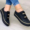 Women's White Platform Sneakers, Gold Chain Lace Up Fashion Sneakers
