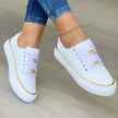 Women's White Platform Sneakers, Gold Chain Lace Up Fashion Sneakers