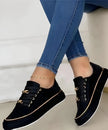 Women's White Platform Sneakers, Gold Chain Lace Up Fashion Sneakers