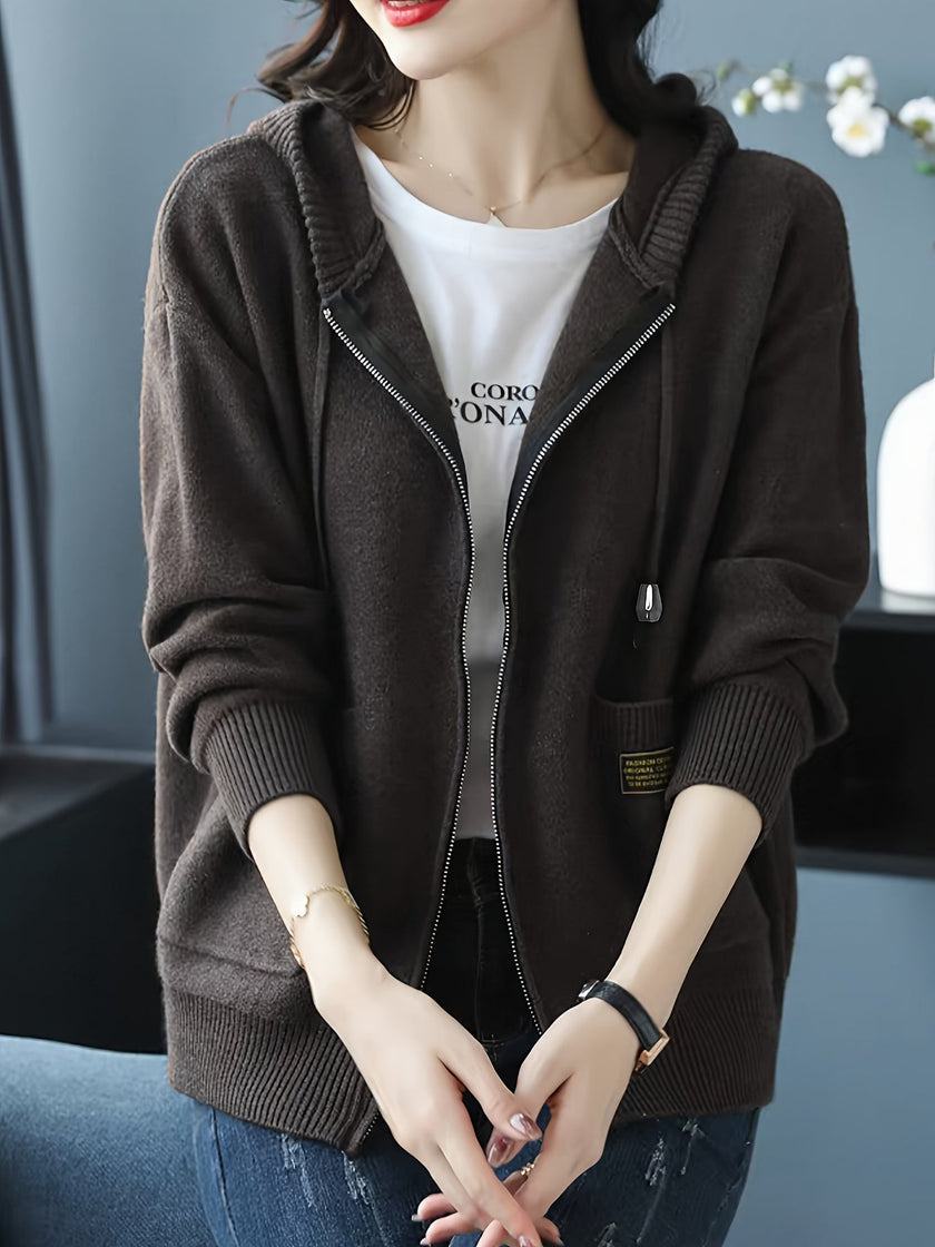 Women's Zip Up Cardigan, Lightweight Knit Hoodie with Pockets