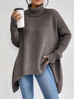 Women's Relaxed Turtleneck Sweater, Long High Neck Knit Pullover