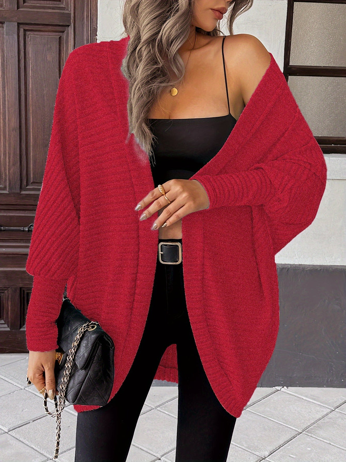Women's Open Front Cardigan Sweater, Ribbed Knit Long Sleeve