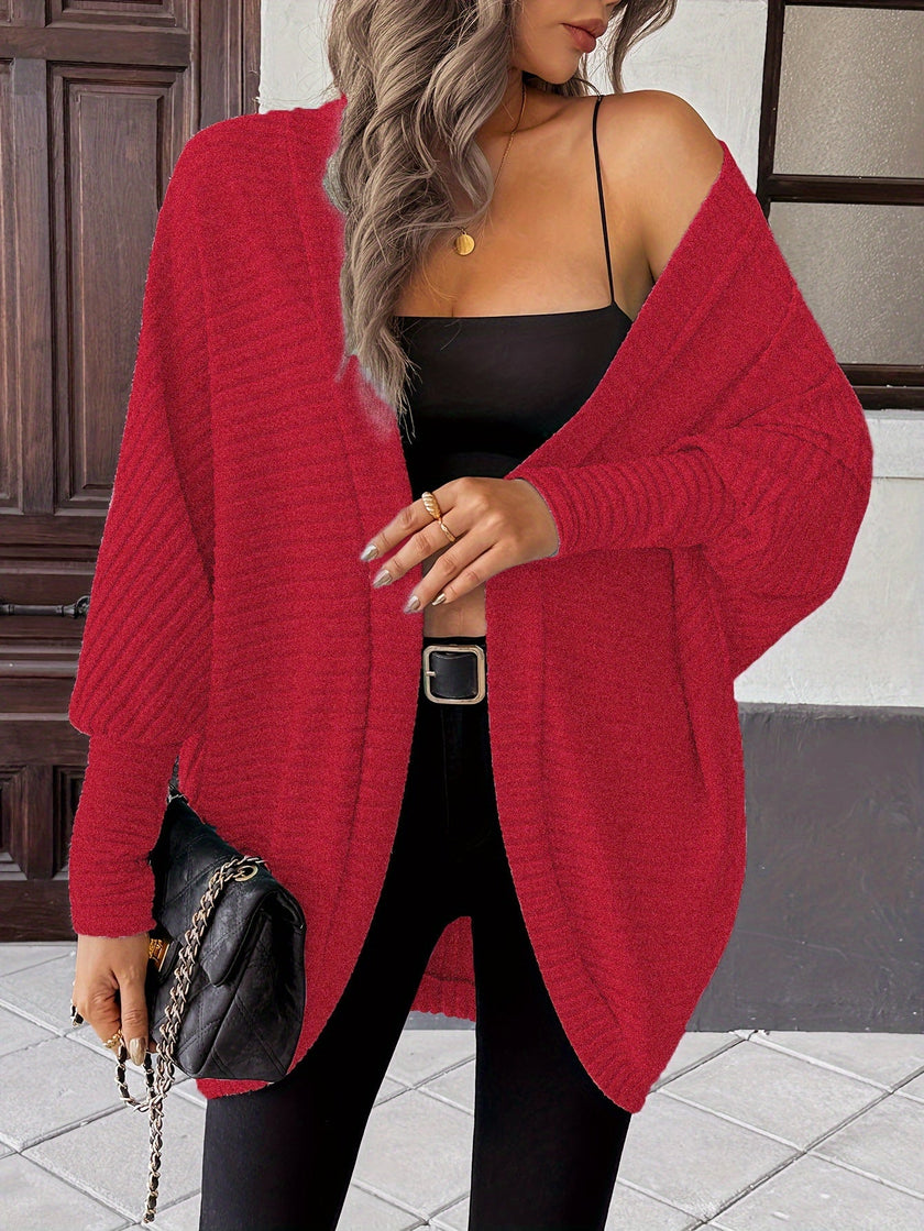 Women's Open Front Cardigan Sweater, Ribbed Knit Long Sleeve