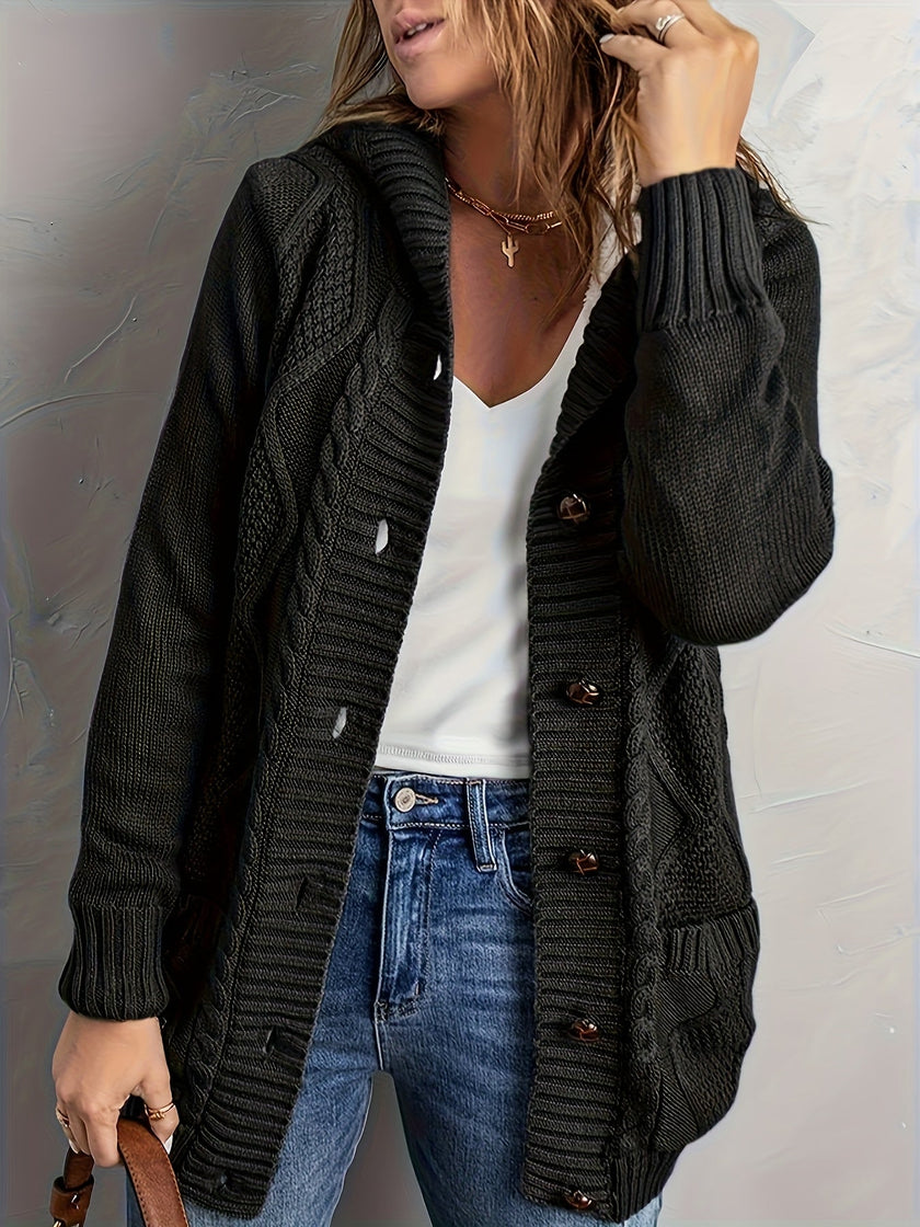 Women's Hooded Cardigan, Plush Lined Sweater Jacket with Pockets