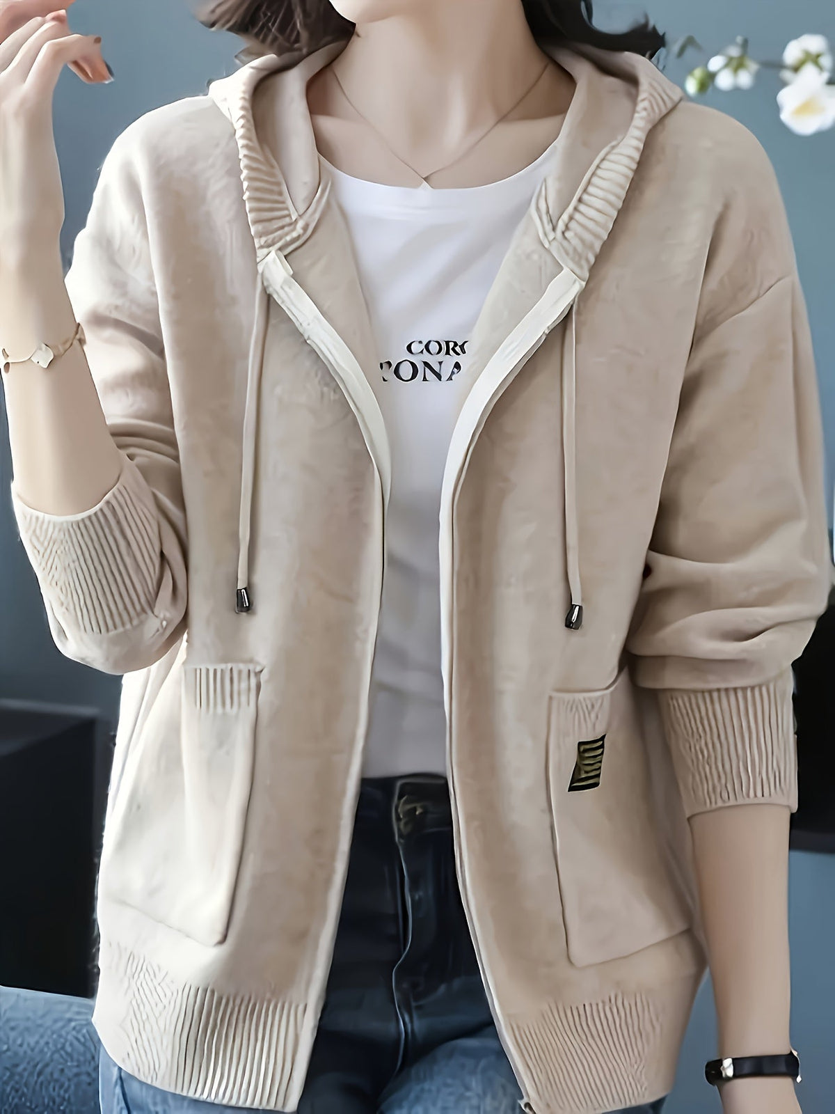 Women's Zip Up Cardigan, Lightweight Knit Hoodie with Pockets
