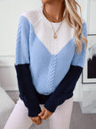 Women's Colorblock Sweater, Relaxed Crew Neck Two Tone Pullover