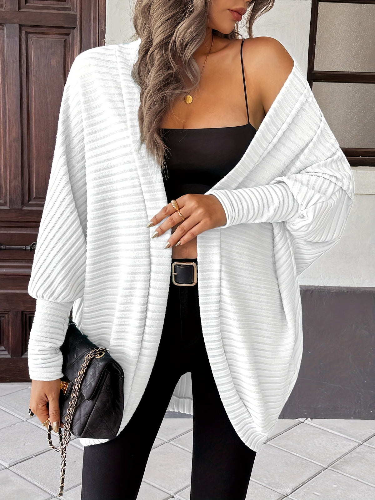 Women's Open Front Cardigan Sweater, Ribbed Knit Long Sleeve