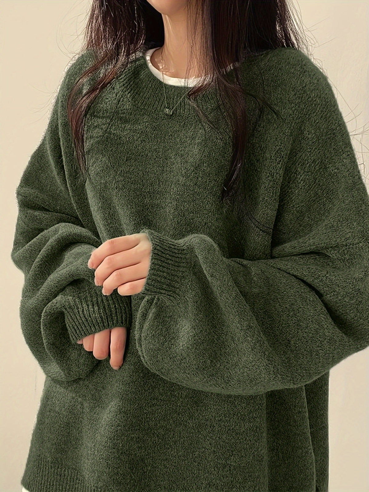 Women's Drop Shoulder Pullover Sweater, Relaxed Crew Neck Knit