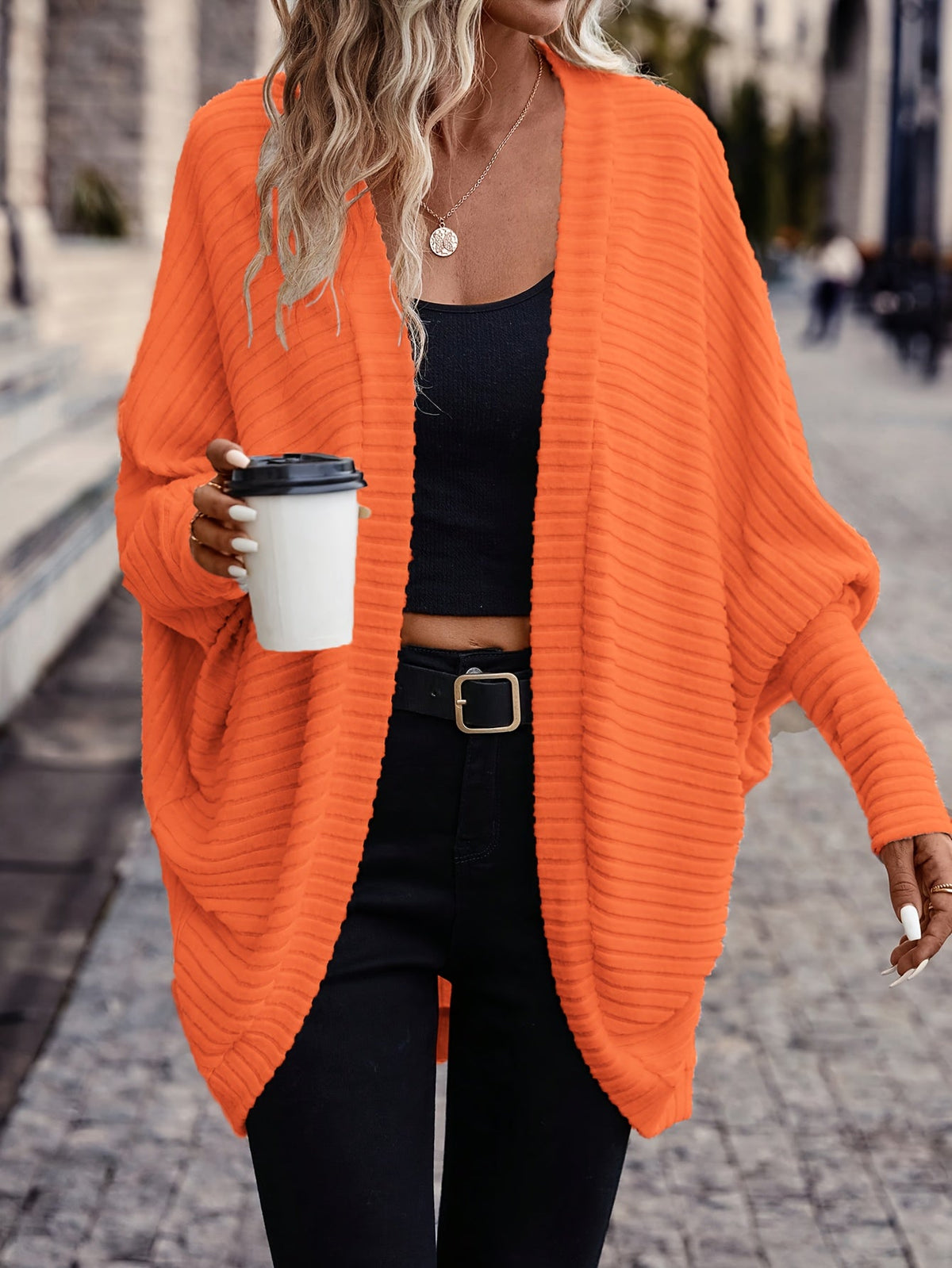 Women's Open Front Cardigan Sweater, Ribbed Knit Long Sleeve