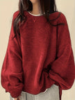Women's Drop Shoulder Pullover Sweater, Relaxed Crew Neck Knit