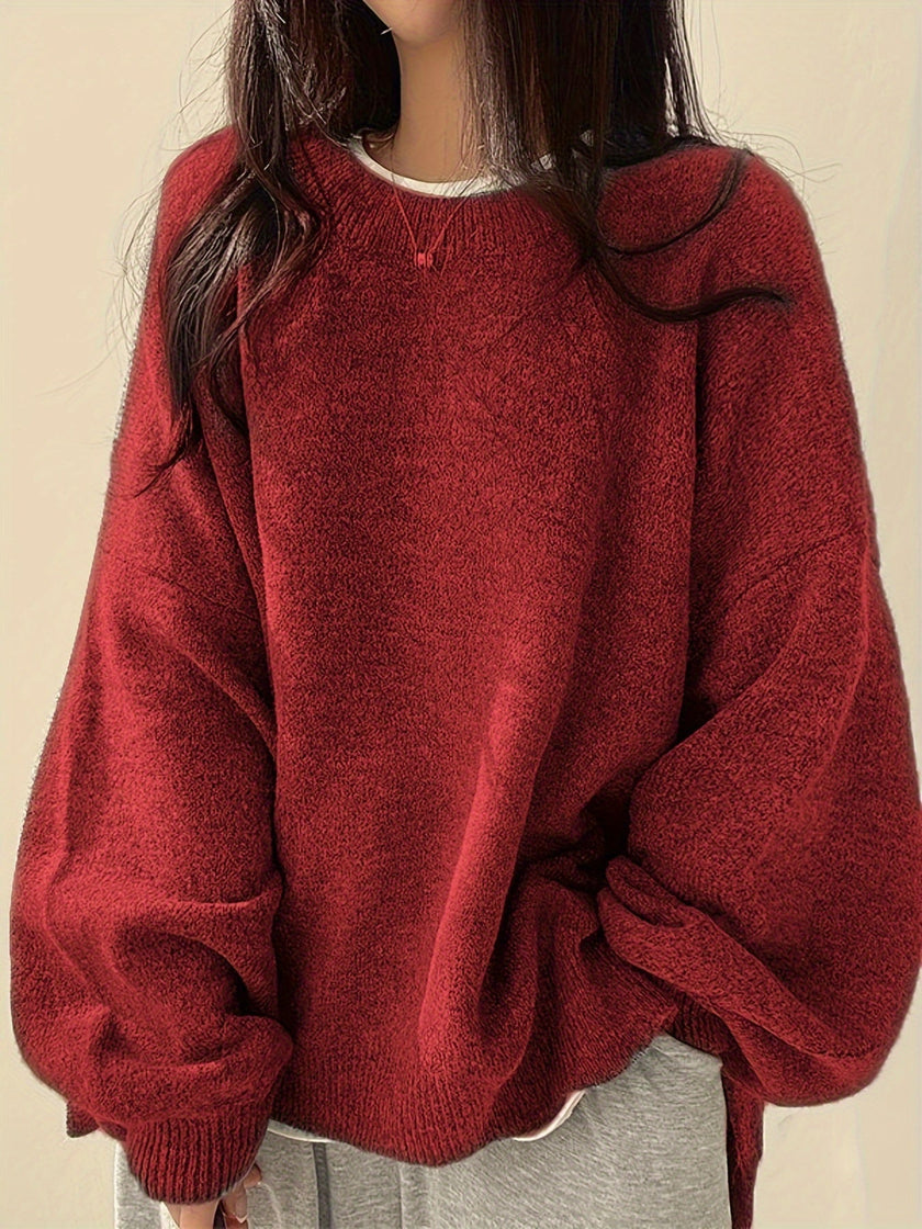 Women's Drop Shoulder Pullover Sweater, Relaxed Crew Neck Knit