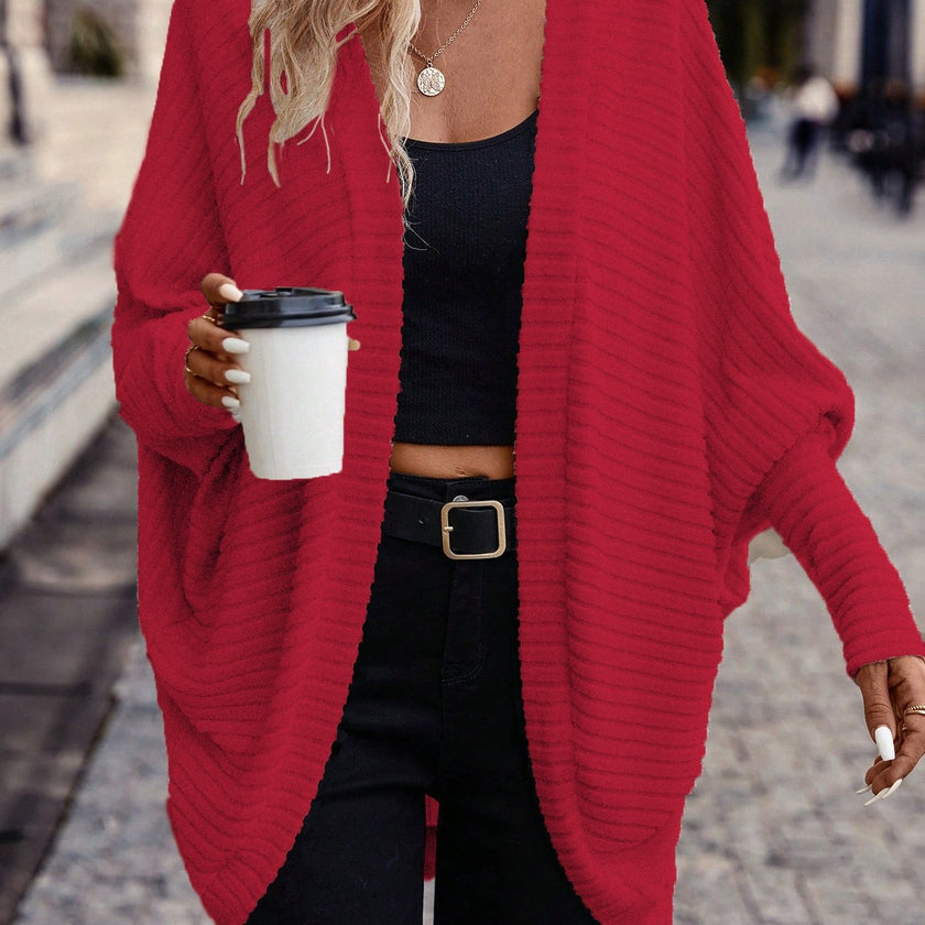 Women's Open Front Cardigan Sweater, Ribbed Knit Long Sleeve