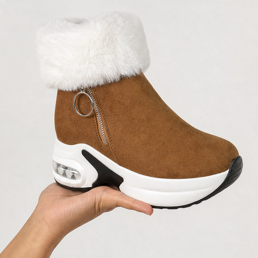 fur lined winter ankle boots for women, wedge snow booties