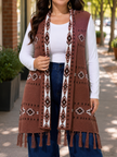 Women's Long Sweater Vest, Open Front Fringe Knit Vest, Plus Size