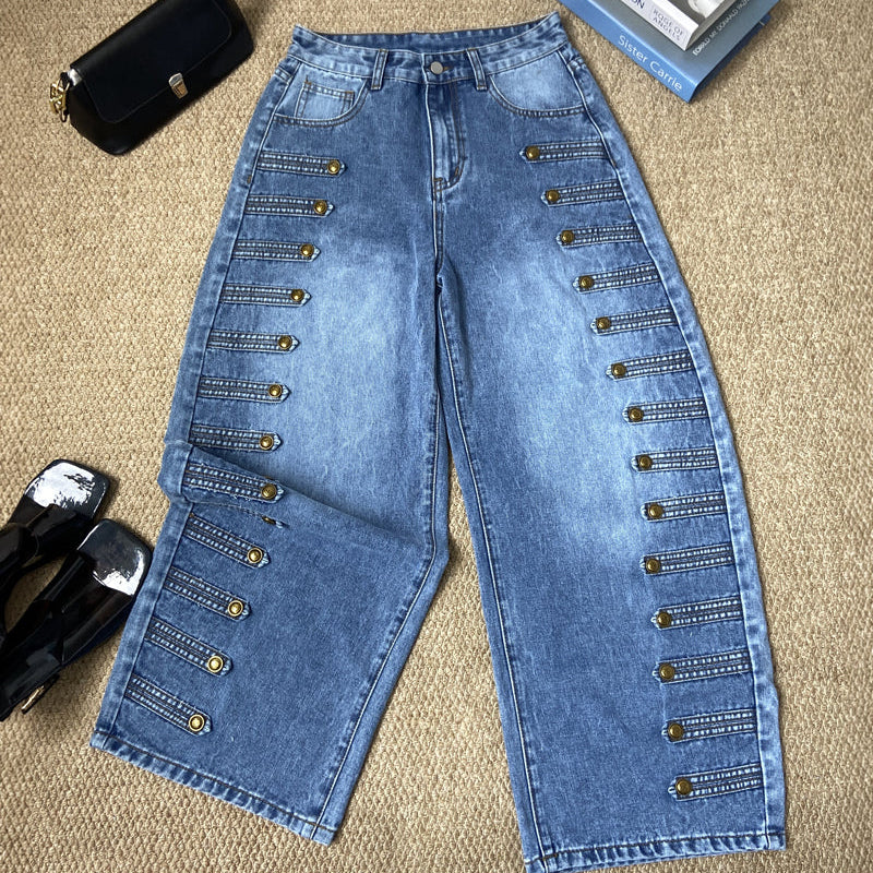 Women's Baggy Jeans, Y2K Distressed Wide Leg Denim, High Waisted
