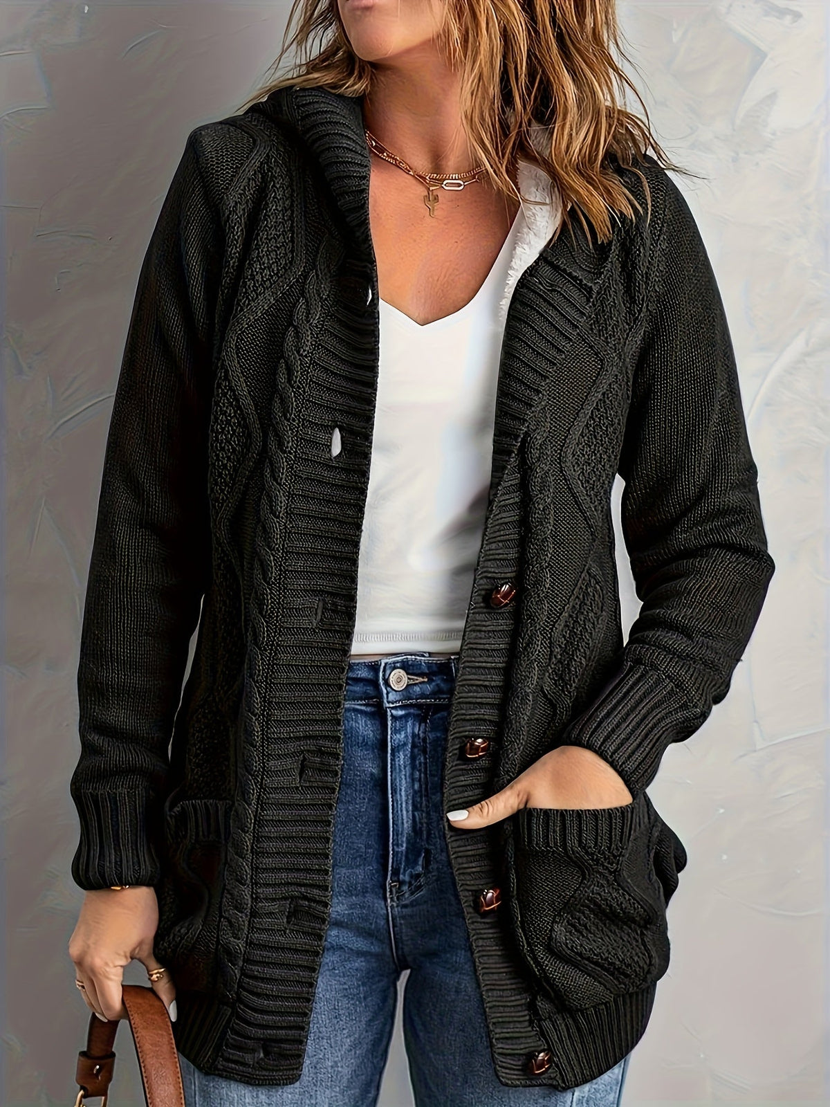 Women's Hooded Cardigan, Plush Lined Sweater Jacket with Pockets