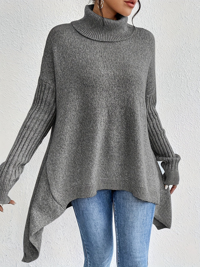 Women's Relaxed Turtleneck Sweater, Long High Neck Knit Pullover