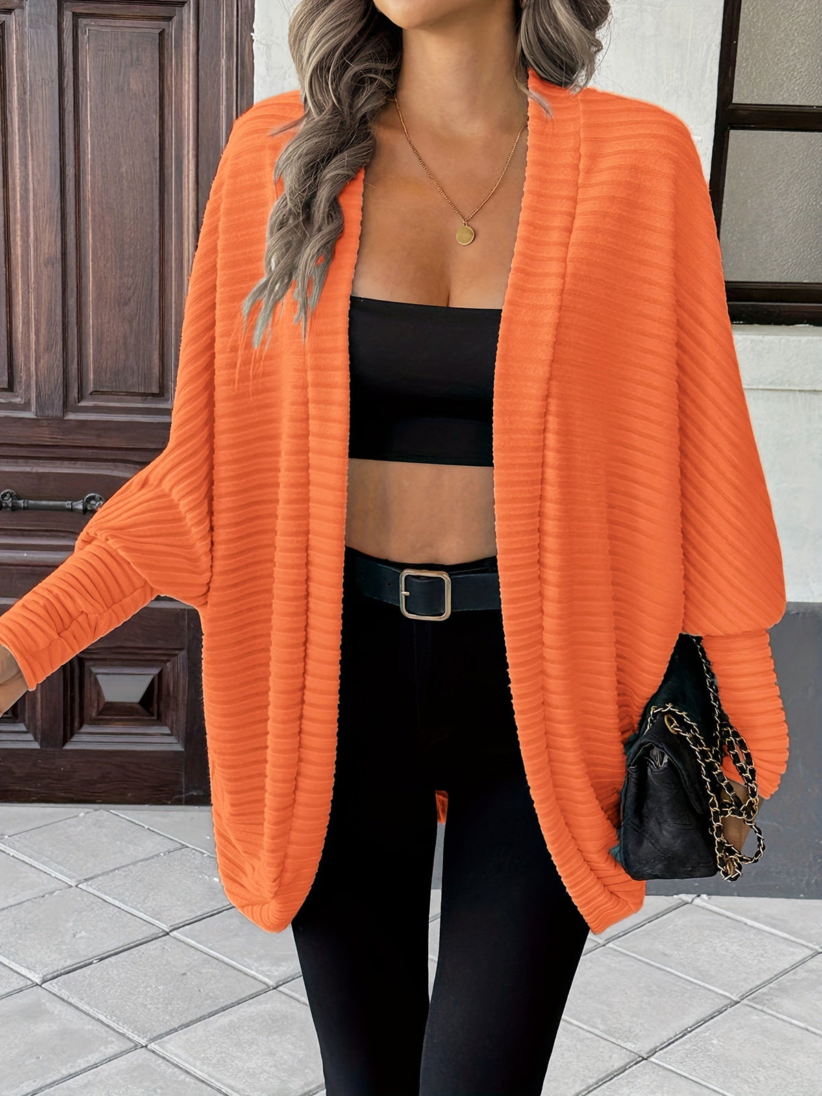 Women's Open Front Cardigan Sweater, Ribbed Knit Long Sleeve