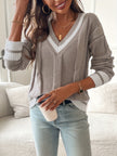Women's V Neck Sweater, Long Relaxed Knit Tunic Pullover, Taupe