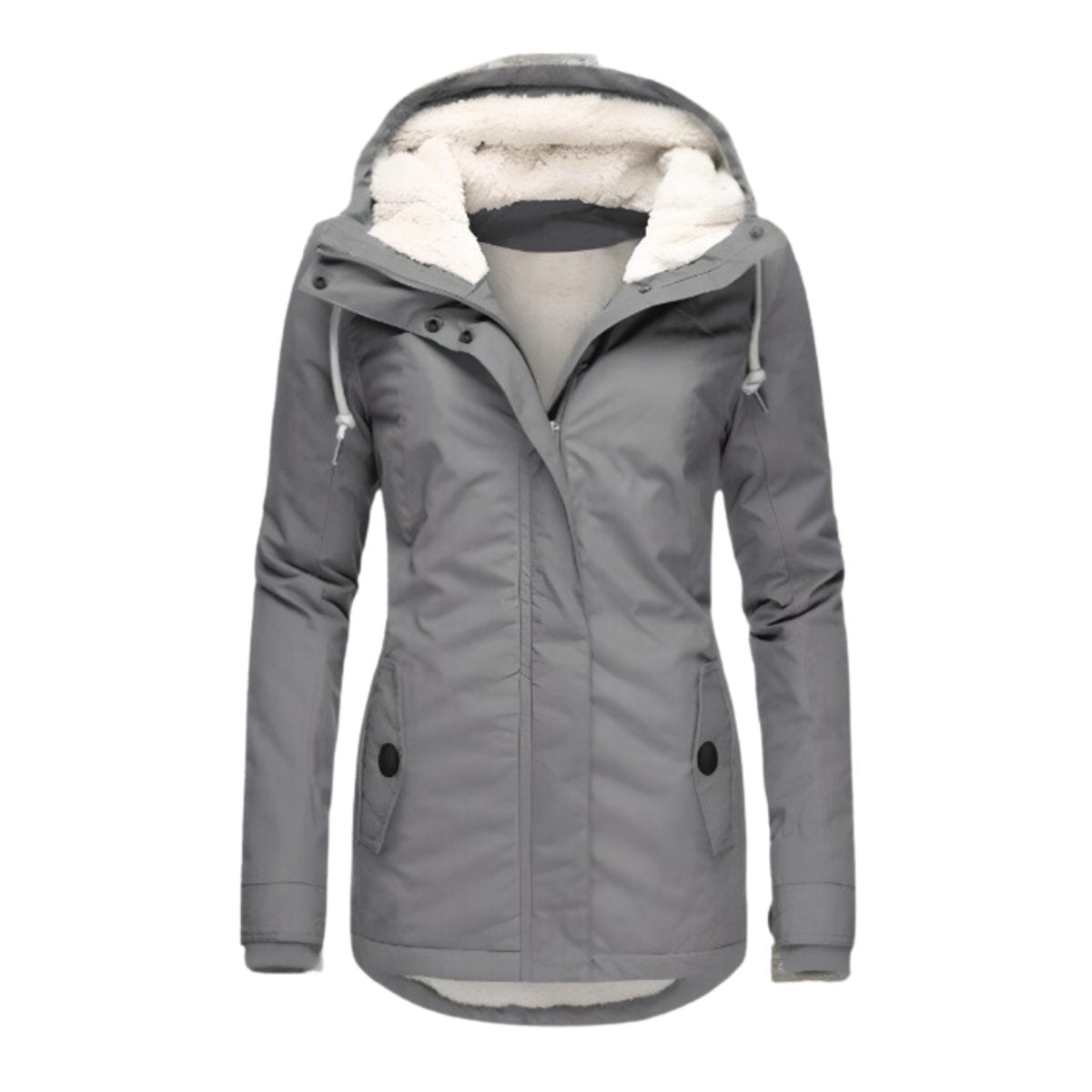 Womens parka in Grey, sherpa lined hood