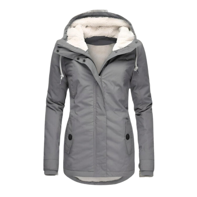Womens parka in Grey, sherpa lined hood