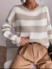 Women's Striped Sweater, Loose Fit Drop Shoulder Knit Pullover