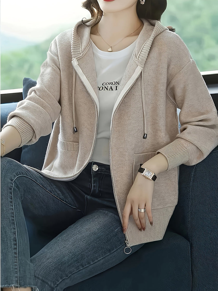 Women's Zip Up Cardigan, Lightweight Knit Hoodie with Pockets