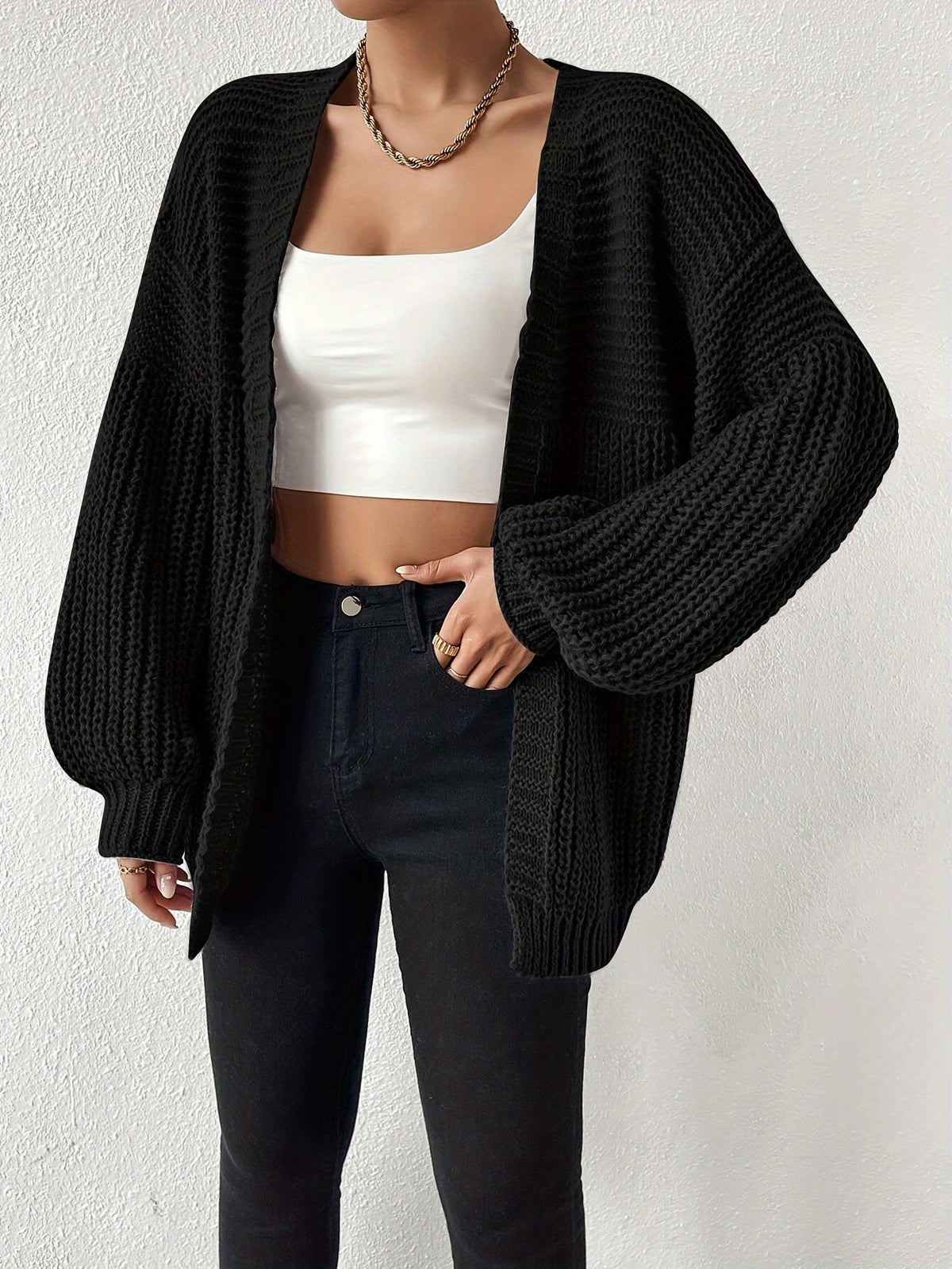 Women's Chunky Knit Cardigan, Open Front Oversized Cardigan Sweater