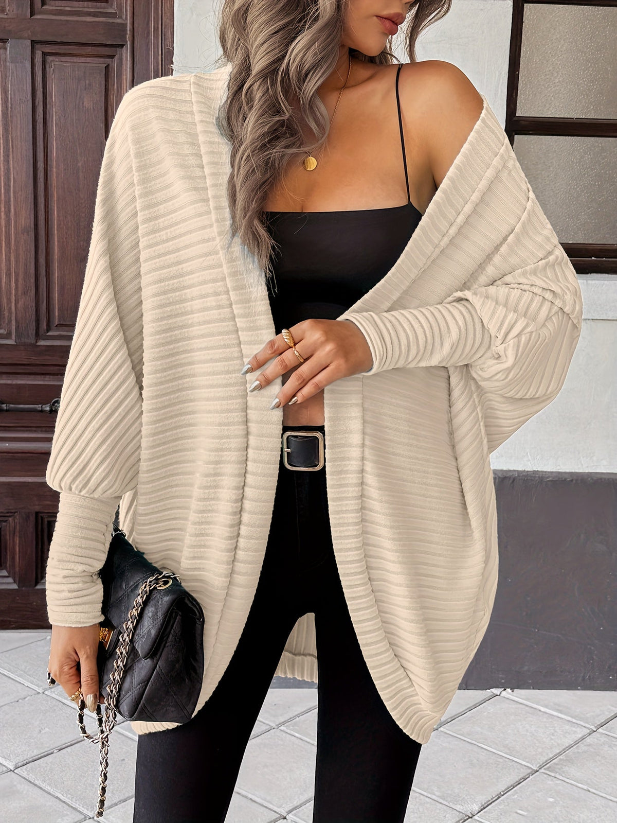 Women's Open Front Cardigan Sweater, Ribbed Knit Long Sleeve