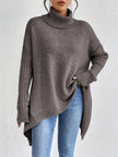 Women's Relaxed Turtleneck Sweater, Long High Neck Knit Pullover