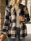 Women's Hooded Fleece Jacket, Plush Plaid Zip Up with Pockets