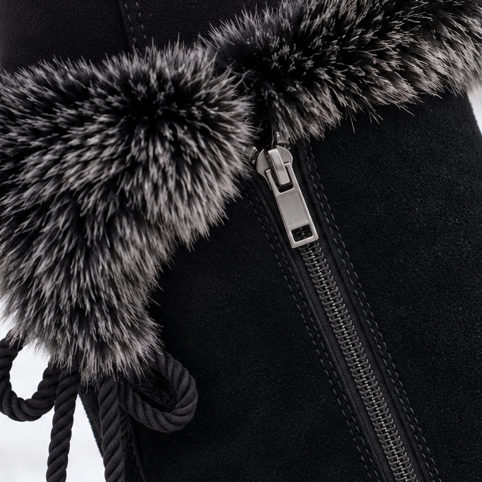 black fur boots for women, fleece lined mid calf winter boots