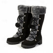 Winter snow boots for women, lace up fur cuff mid calf boots, view 5