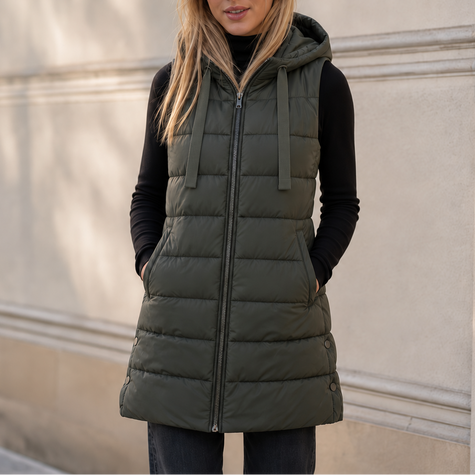 Ladies puffer vest in Olive Green
