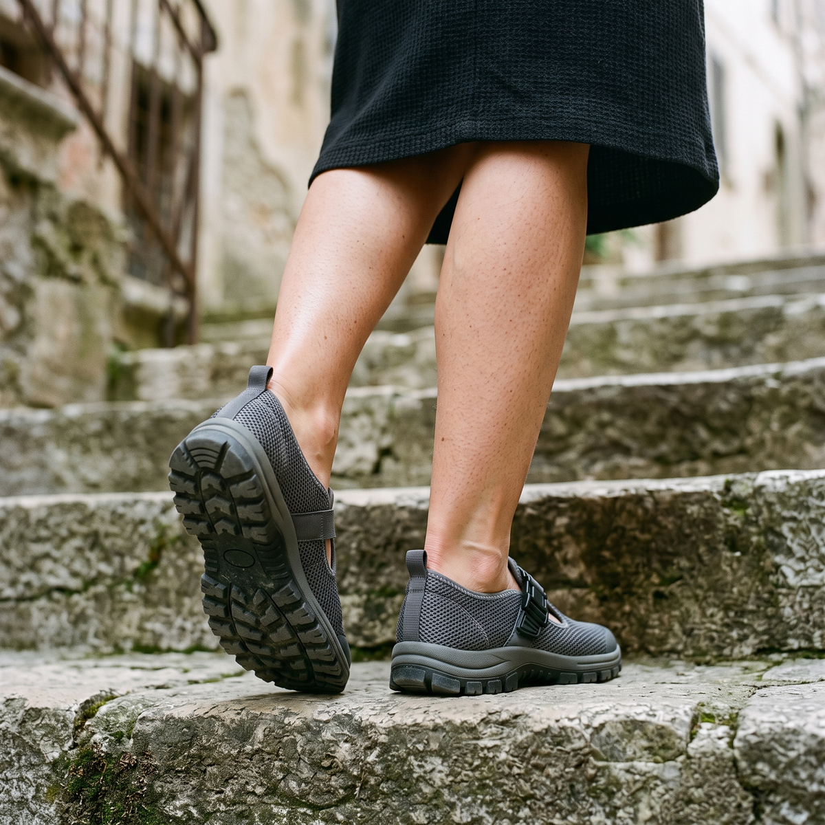 Women's Slip On Sneakers, Breathable Mesh Walking Shoes with Buckle