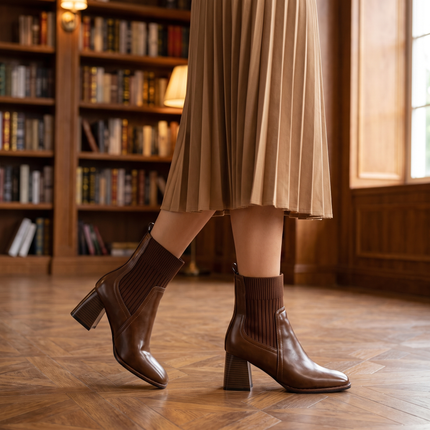 Camila sock boots in Brown - lifestyle